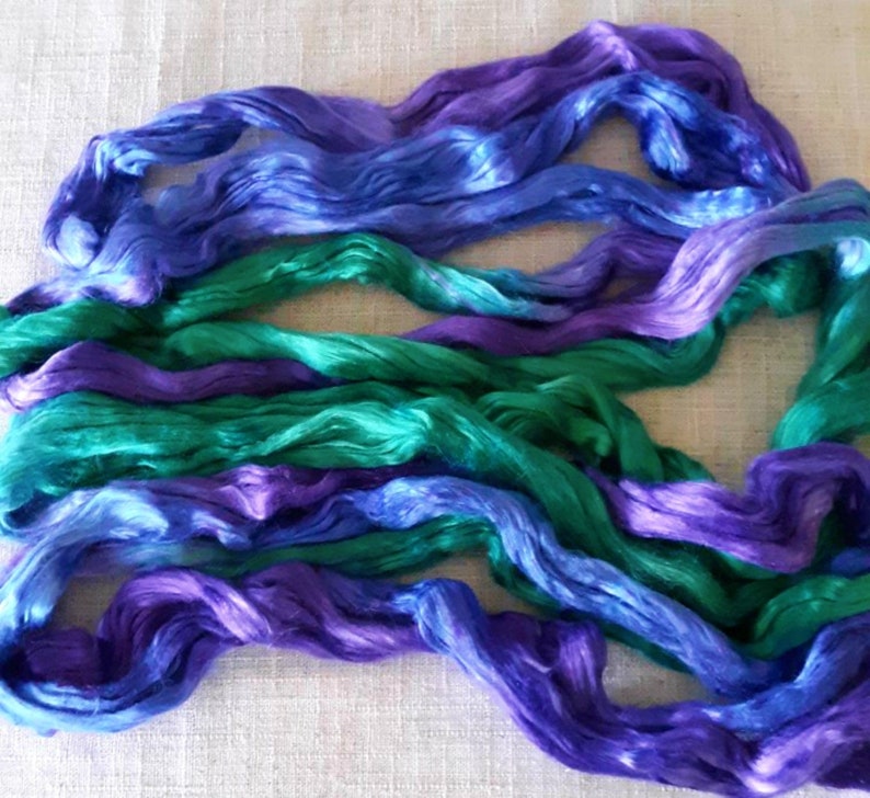 Hand Dyed Cultivated Silk Sliver 1 Oz. Fibery Jewels image 1