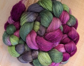 Hand Dyed Blue Face Leicester/Silk Combed Top "Eggplant Wine Fusion" 4 Oz.