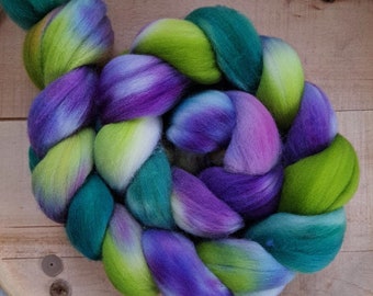 Hand Dyed Polwarth Combed Top "Delphinium" 4 Oz.