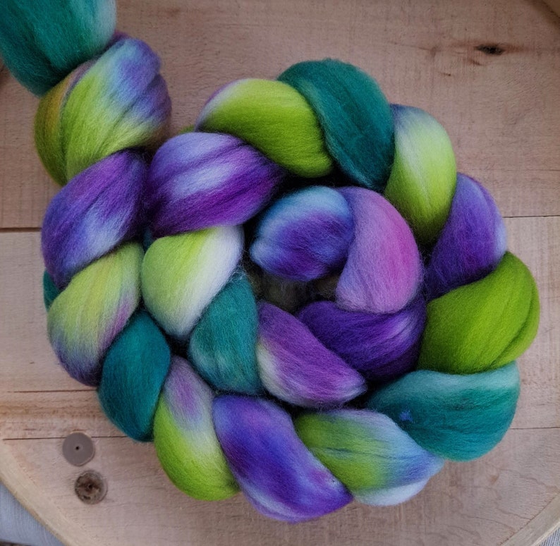 Hand Dyed Polwarth Combed Top Delphinium 4 Oz. image 1