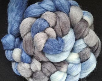 Hand Dyed Organic Merino/Kid Mohair/Eri Silk Combed Top 100 Grams  "Winter Sky"