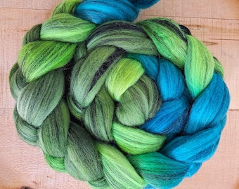 New!! Hand Dyed Merino/Black Blue Face Leicester Combed Top 4.Oz. "Peacock Noir"