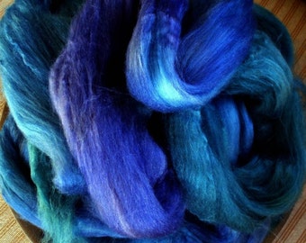 Hand Dyed Cultivated Silk Top - for Blending, Spinning, Felting  - 1 oz. Blue Moon