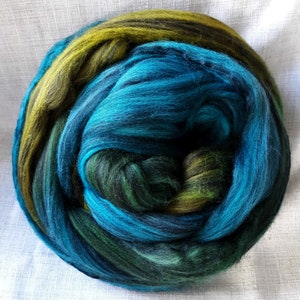 Hand Dyed Merino/Black Silk Combed Top 4.Oz. Peacock Noir image 2