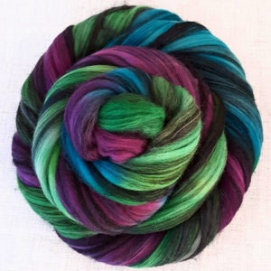 Hand Dyed Merino/Black Silk Combed Top 4 oz. "Aurora Borealis Noir"