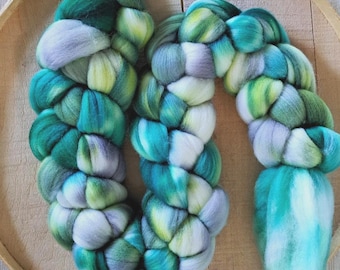 Hand Dyed Polwarth Combed Top “Irish Eyes"  4 Oz.