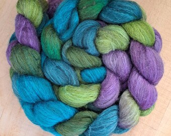 Hand Dyed Polwarth Combed Top "Peacock Moon Fusion" 4 Oz.