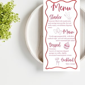 Menu | Digital Template | Fully Editable |Dinner Party Menu | Modern Dinner Party Menu | Editable Colours & Words | Italian Dinner Party