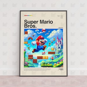 Pôster do Super Mario Bros, pôster de sala de jogos, pôster de parede de jogos, pôster impresso de jogos, presente de jogo, pôster de videogame, arte de parede de jogos