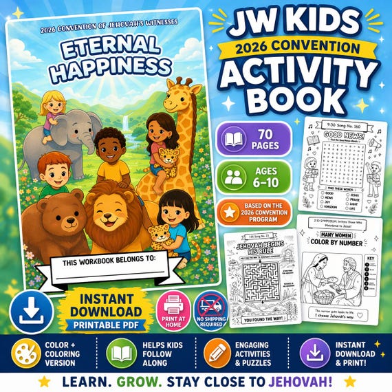 AGES 6-10 Eternal Happiness Convention Workbook Kids 2026 | JW KIDS Activity Book | Jehovah’s Witness Printable pdf