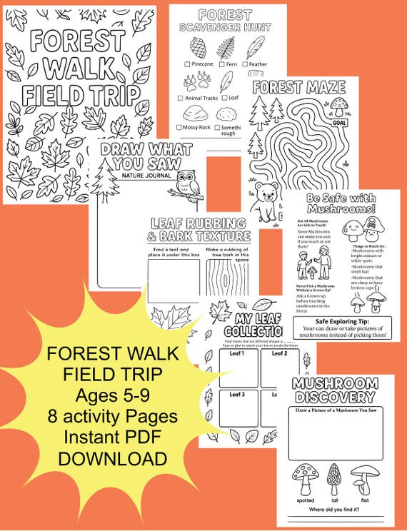 Home learning forest  Walk Activity Pack Printable | Scavenger Hunt, Animal Tracks, Leaf Rubbing, Observation Journal |  Nature Workbook