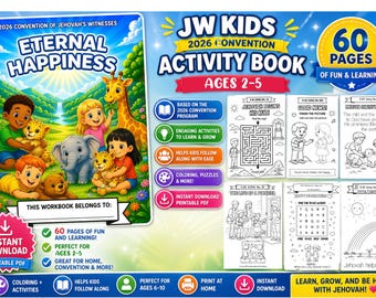 2-5 LEEFTIJDEN Werkboek Conventie Eeuwig Geluk voor kinderen | JW Activiteitenboek voor kinderen en peuters | Afdrukbare pdf-bestand Jehovah Getuigen
