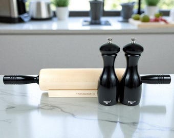 Fletchers' Mill Black Salt & Pepper Grinder and Rolling Pin Set ~ Made in Maine, USA