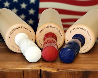 Rock Maple Rolling Pin with Colored Handles - Made in Maine