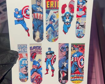 Comic Book Style Waterslide Nail Decals: Captain America, Full Coverage (10 CT)