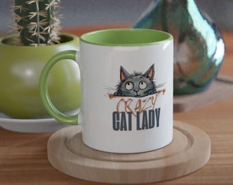 おもしろ猫マグカップ - クレイジーキャットレディセラミックコーヒーカップ - 猫好きの方へのプレゼントに最適