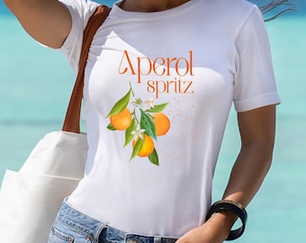 Camiseta de manga corta Aperol Spritz / Camiseta de cóctel italiano, aperitivo / Regalo para ella / Camiseta estampada vintage, bohemia, italiana, extragrande