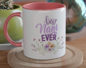 Best Nani Ever Wildblumen Becher - Handgemachtes Keramik Kaffeetasse Geschenk für Oma