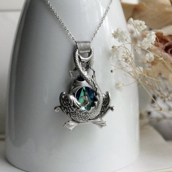 HOLIDAY SALE o Silver & Swarovski Ocean Blue Necklace - Mermaid - Pisces - Bridal - Fantasy Winter Wedding - Holidays - December - Christmas