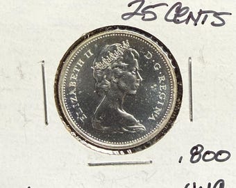 1965 Canada 25 Cents Coin – Uncirculated – Silver-Era Design – Canadian Quarter