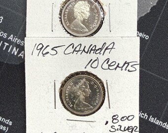 1965 Canada 10 Cents Coin – Uncirculated – Silver-Era Design – Canadian Dime