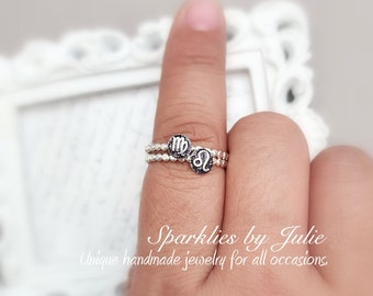 Zodiac Symbol Rings -  Sterling Silver, Stackable, Rings with Sterling Hand Cast Zodiac Signs, Midi/Knuckle Ring. Astrological Jewelry