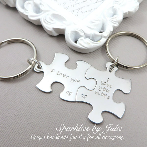 We Fit Together Key Ring - Hand Stamped Key Chain, Steel Puzzle Pieces, Personalized, Custom Gift, Set of 2 Keychains