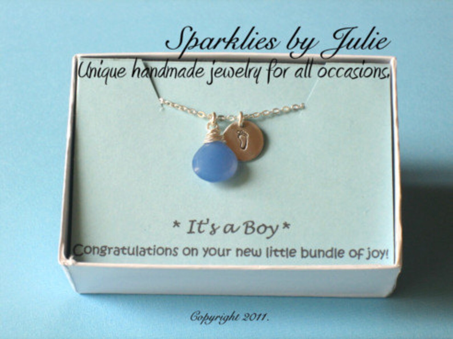 Baby Boy Necklace Wire wrapped Blue Chalcedony briolette Etsy