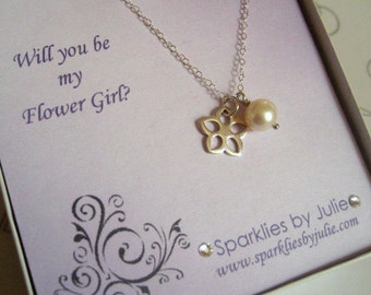 Will You Be My Flower Girl Invitation with Blossom Necklace, Thank you gift, Junior Bridesmaids or Flower Girl, ADJUSTABLE necklace