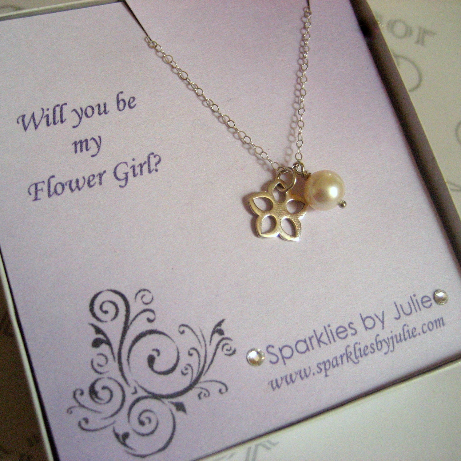 Will You Be My Flower Girl Invitation With Blossom Necklace, Thank You