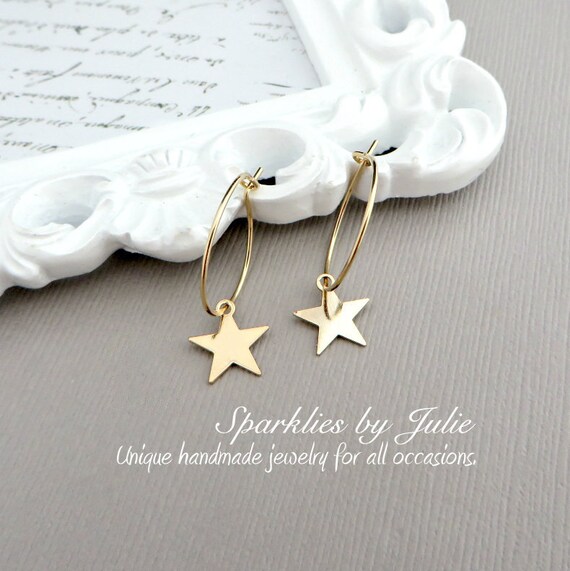Wish Upon A Star Earrings 14k Gold Filled Hoops With Gold Etsy