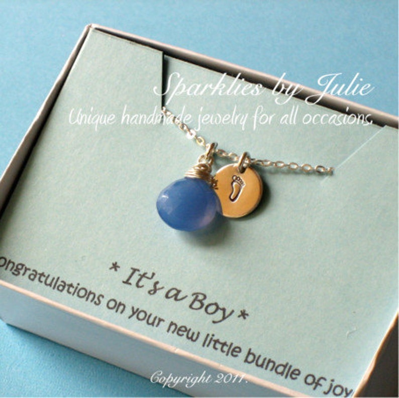 Baby Boy Necklace Wire wrapped Blue Chalcedony briolette Etsy