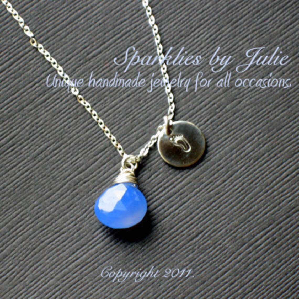 Baby Boy Necklace Wire wrapped Blue Chalcedony briolette Etsy