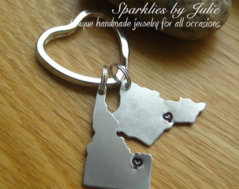 Birth Places Keychain - Hand Stamped Aluminum US States, Silver Plated Key Ring, Family, Children, Husband Wife, Sisters, Best Friends