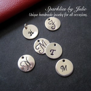 ADD a Hand Stamped INITIAL, Sterling Silver or Gold Filled Circle Tab, Custom Charm, Personalize Your Jewelry, Two Fonts to Choose From