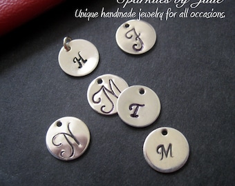 ADD a Hand Stamped INITIAL, Sterling Silver or Gold Filled Circle Tab, Custom Charm, Personalize Your Jewelry, Two Fonts to Choose From