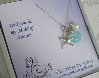 Will You Be My Maid of Honor, Fancy Bridal Invitation with Ocean Necklace, Matron of Honor, Bridesmaid, Destination Wedding, Bridal Gifts