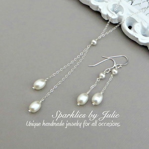 Isadora Pearl Set Pearl Lariat Y-Style Necklace & Pearl Dangle Earrings, Jewelry Set, Freshwater Rice Pearls, Bride, Bridal Party image 1