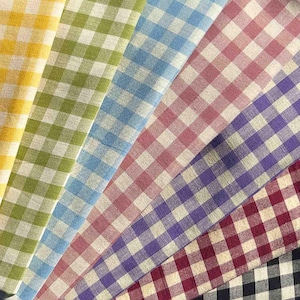 Linen / Cotton Gingham Fabric, medium weight.