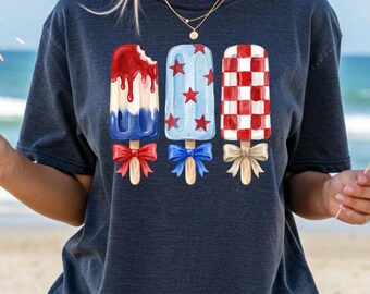 Camiseta Comfort Colors con estampado de paletas heladas patrióticas, 4 de julio