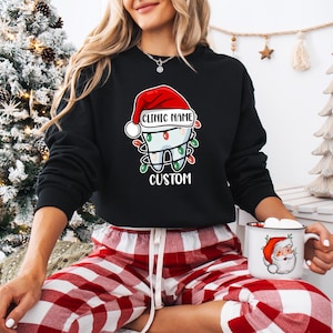 Custom Dental Christmas Shirt, Personalized Clinic Name Santa Tooth, Staff Matching Holiday image 2