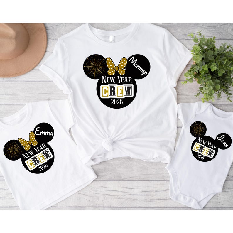 Camisetas familiares Disney de Año Nuevo 2026, camiseta de Mickey y Minnie a juego imagen 4