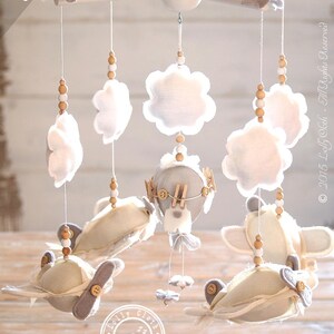Airplane Baby Mobile made from Organic Linen. For Hot Air Balloon & Cloud Nursery Decor