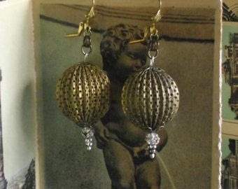 upcycled large brass textured metal ball earrings~statement earrings~time for tea~ooak~drop earrings