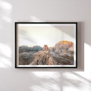 Poster di fotografia di paesaggi alpini, foto di paesaggi delle Dolomiti, stampa panoramica, decorazione da parete per soggiorno, arte della natura, toni caldi, immagine della natura