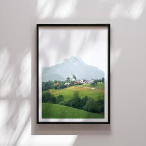 Poster natura montagne, paesaggio primavera, poster Alpi Austria, decorazione murale natura, quadro da parete Scandi, stampa di fotografia naturalistica