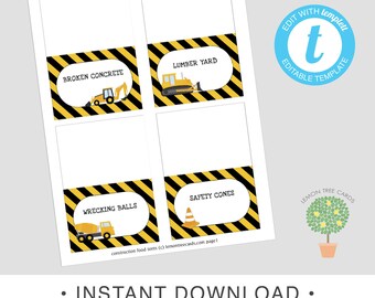 construction trucks printable labels boy birthday party etsy