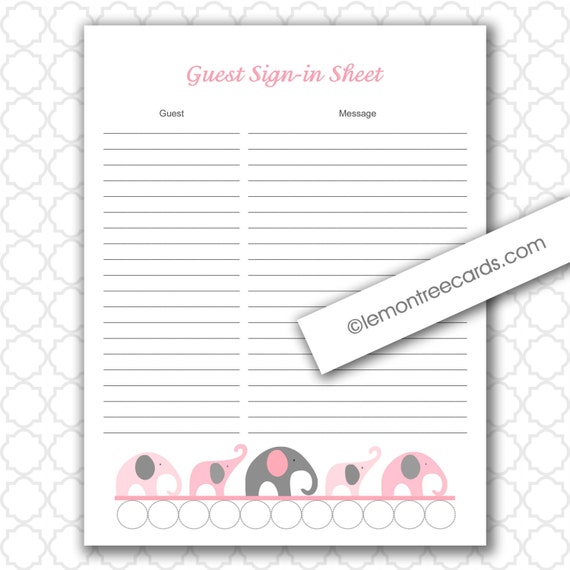 pink elephants baby shower guest sign in and baby advice sheet etsy guest sign in sheet
