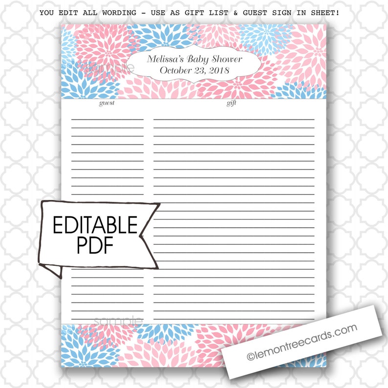 U Edit Editable Baby Shower Gift List And Guest List Boy Etsy U Edit Editable Baby Shower Gift List And Guest List Boy Etsy