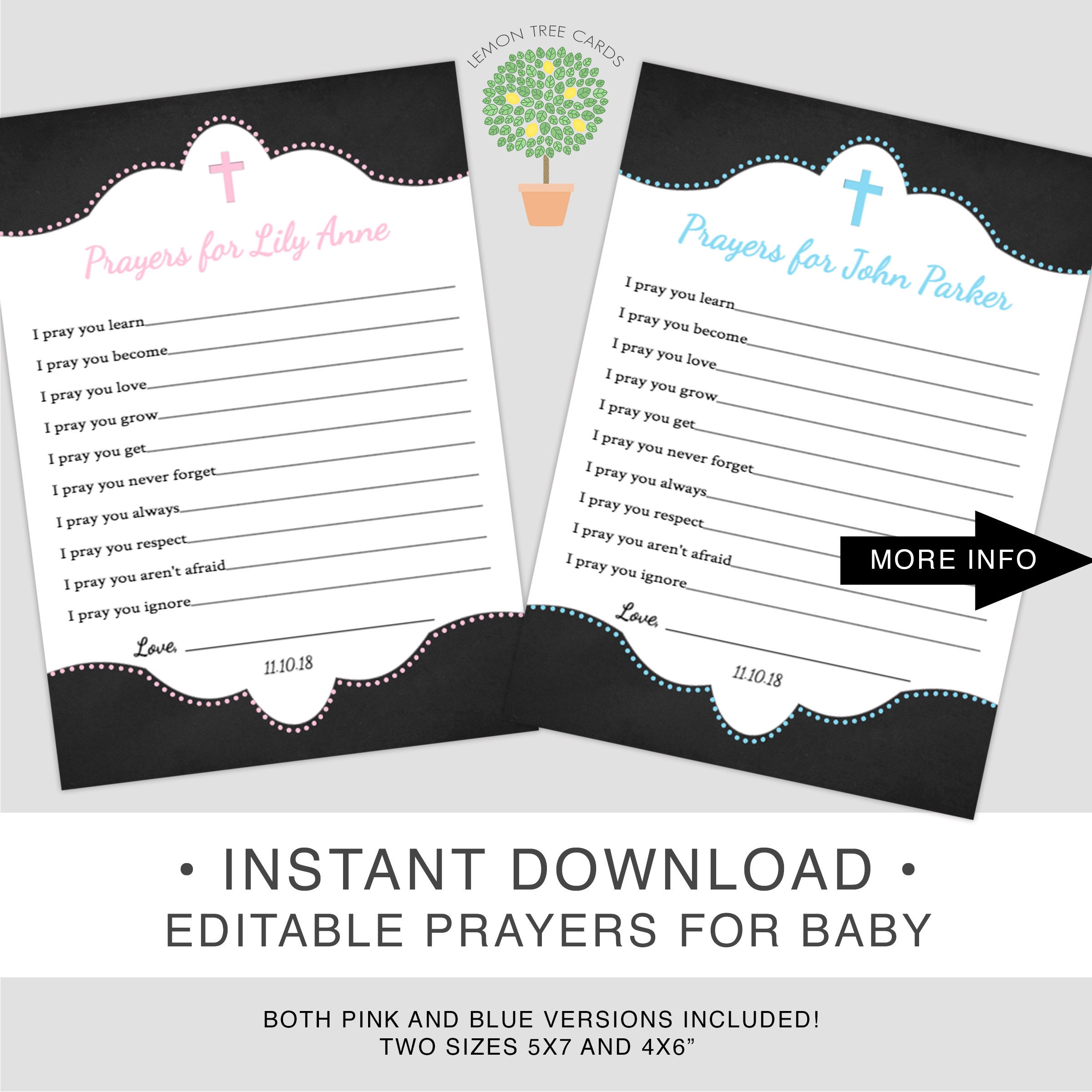 EDITABLE Baptism Prayer Card Prayers For Baby Baptism | Etsy